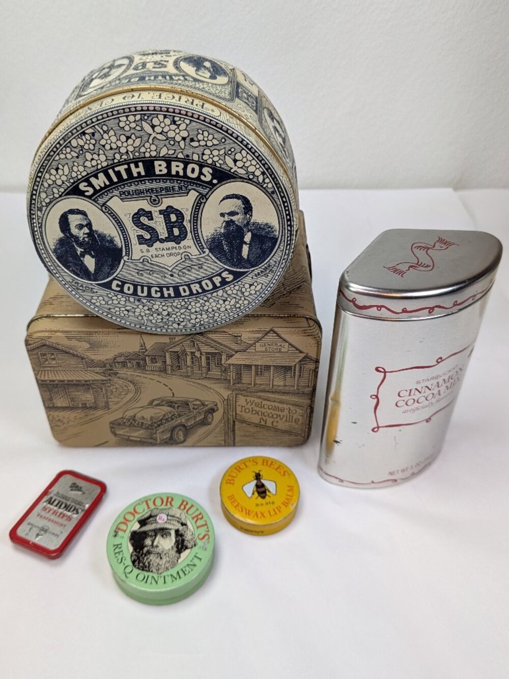 VTG General Store (6) Metal Tins Bundle Smith Bros Doral Burt’s Bees Starbucks
